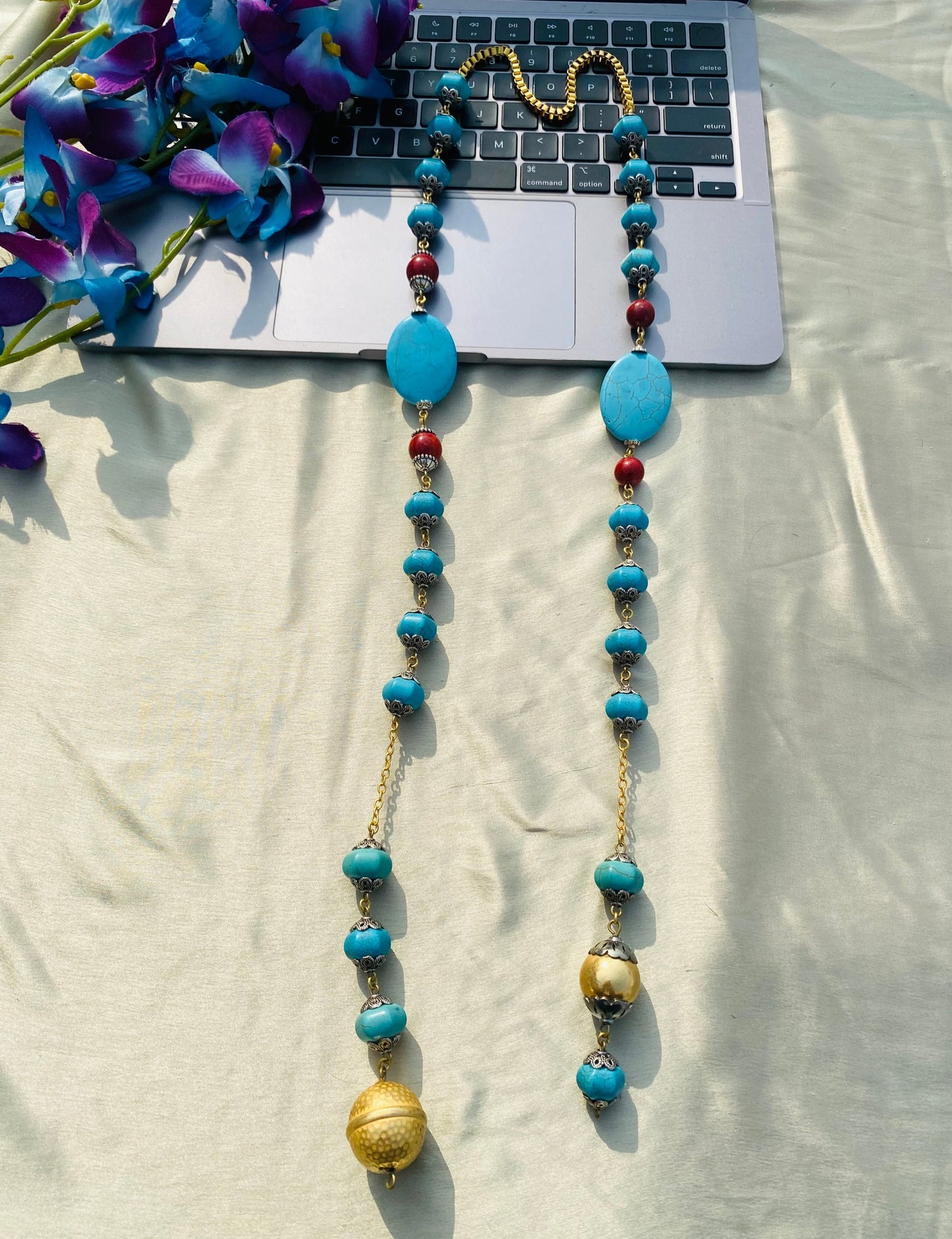 Hint Of Coral in Turquoise Tie Necklace