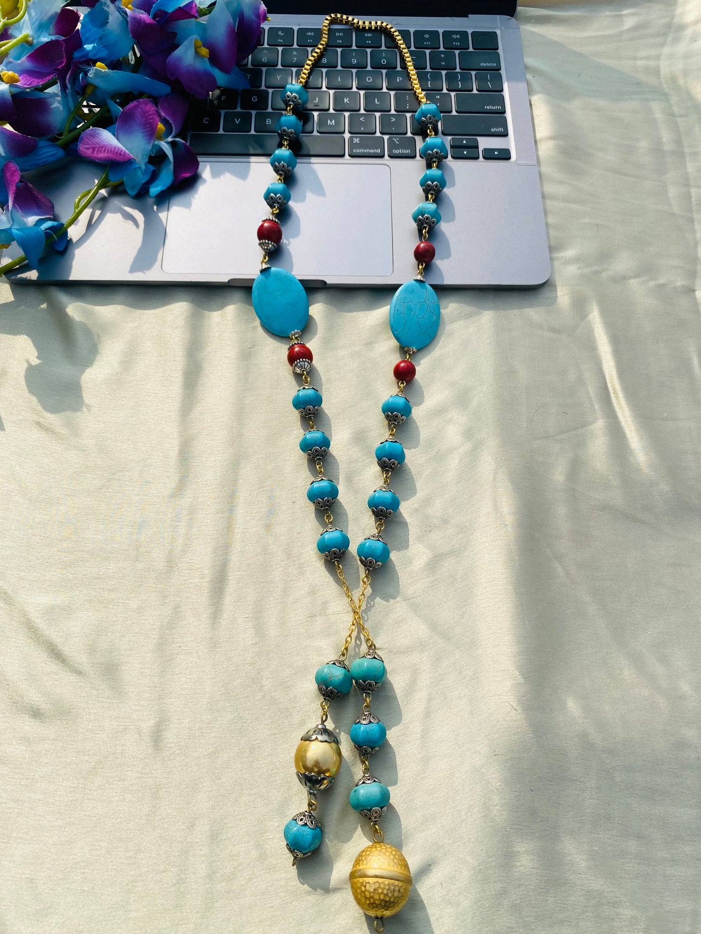 Hint Of Coral in Turquoise Tie Necklace