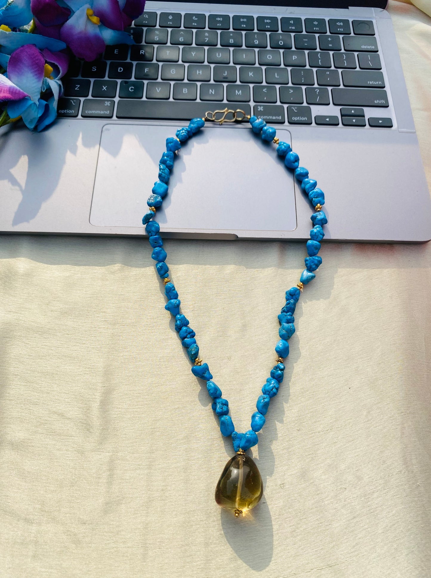 Smoky Drop From Turquoise Necklace