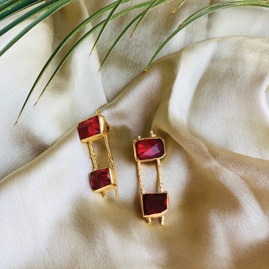 Red Studs | Pearl Earrings (18K Gold Plated 🎁)