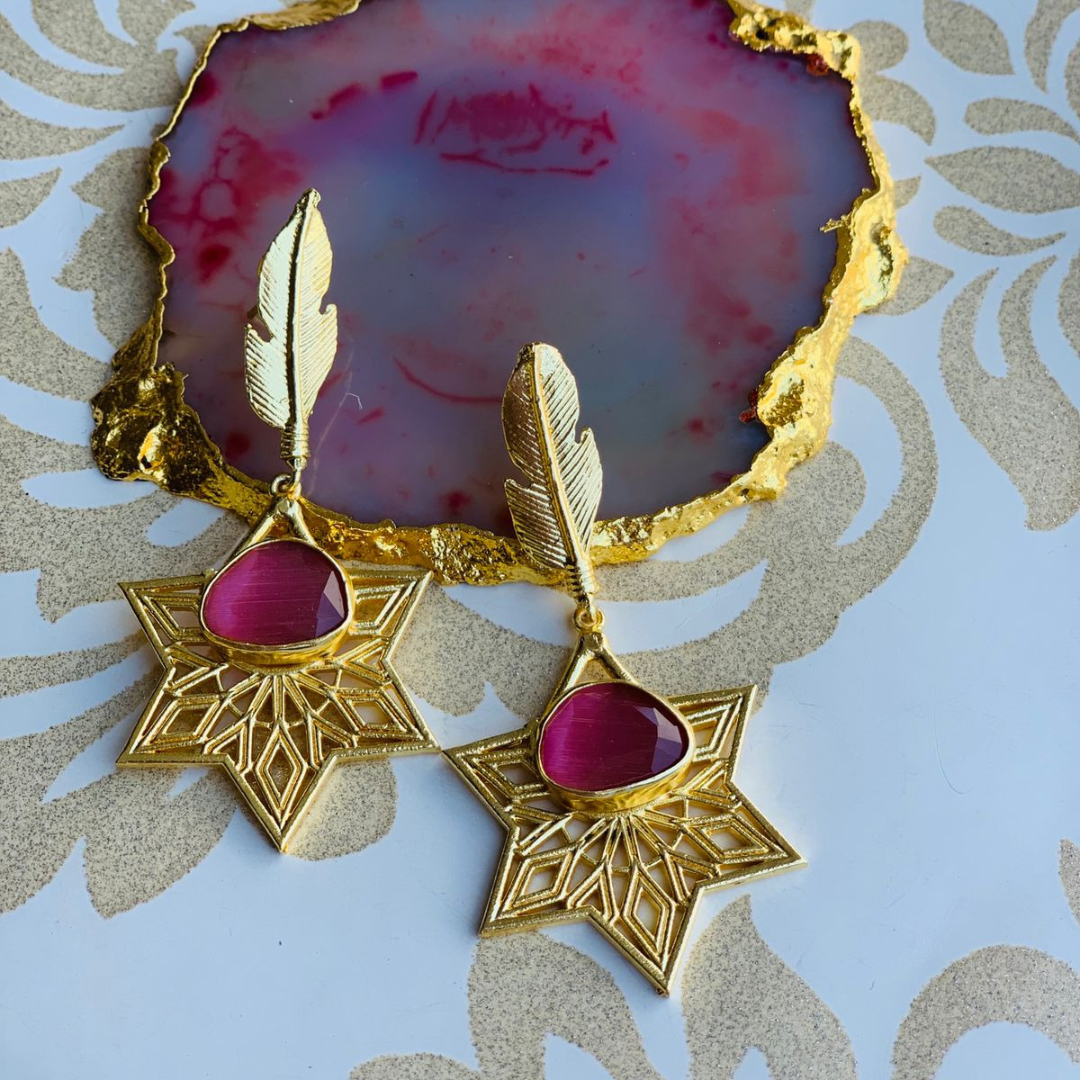 Ruby Star Earring with Leaves
