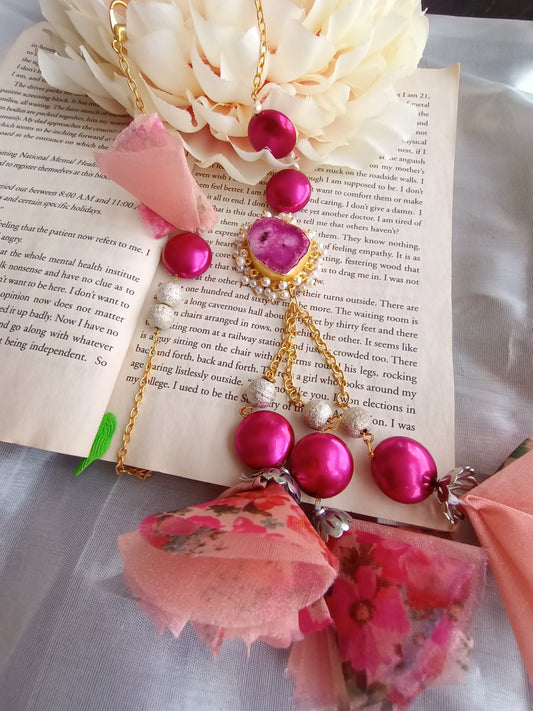 Pink Balls with Agate Couple Rakhi