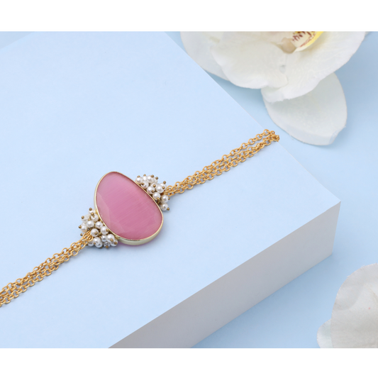 Pink Monalisa Stone with Pearl Bracelet
