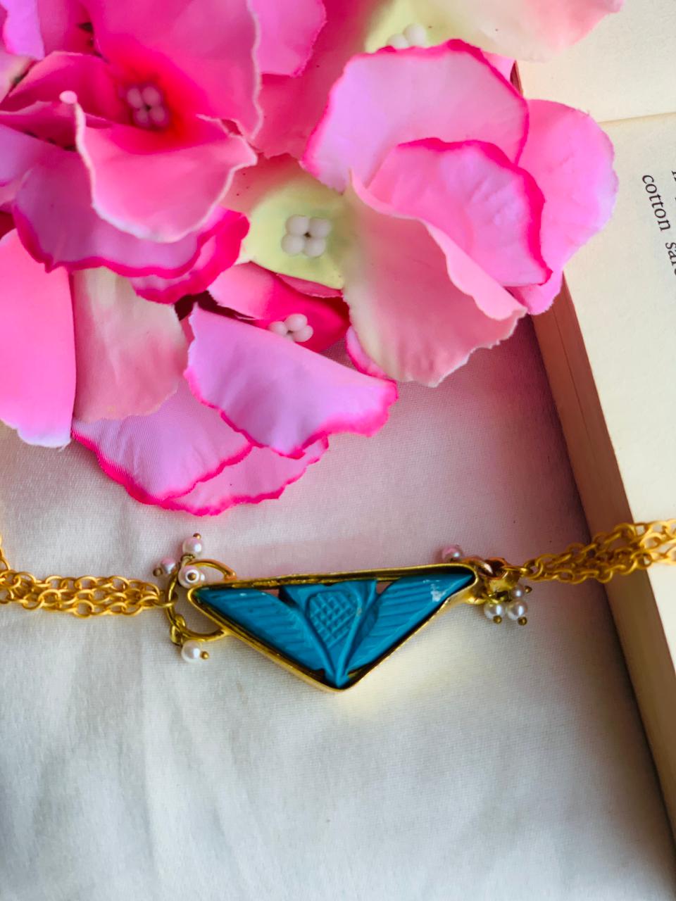 Carved Turquoise Chain Bracelet Rakhi