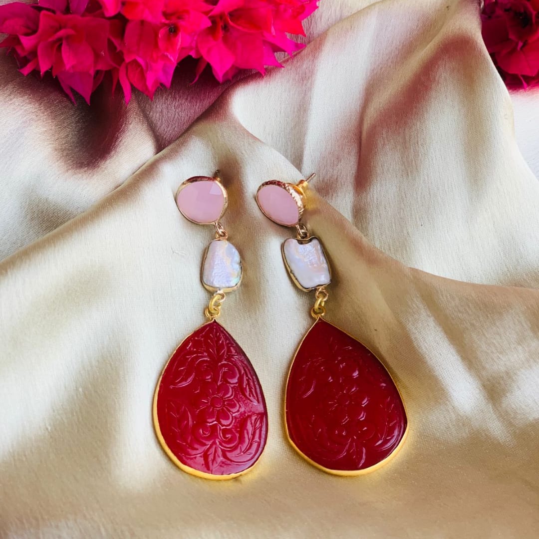 Ruby Carved Earring