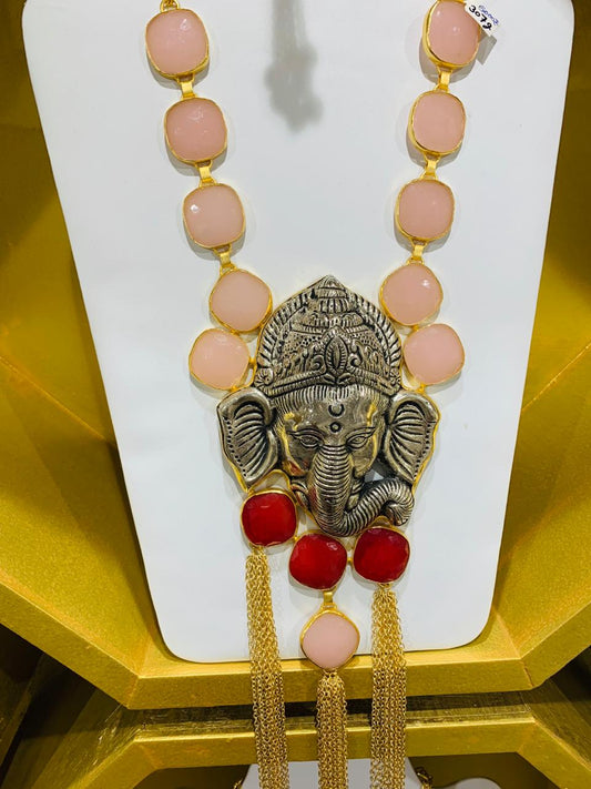 Rose Quartz Ganesha Necklace