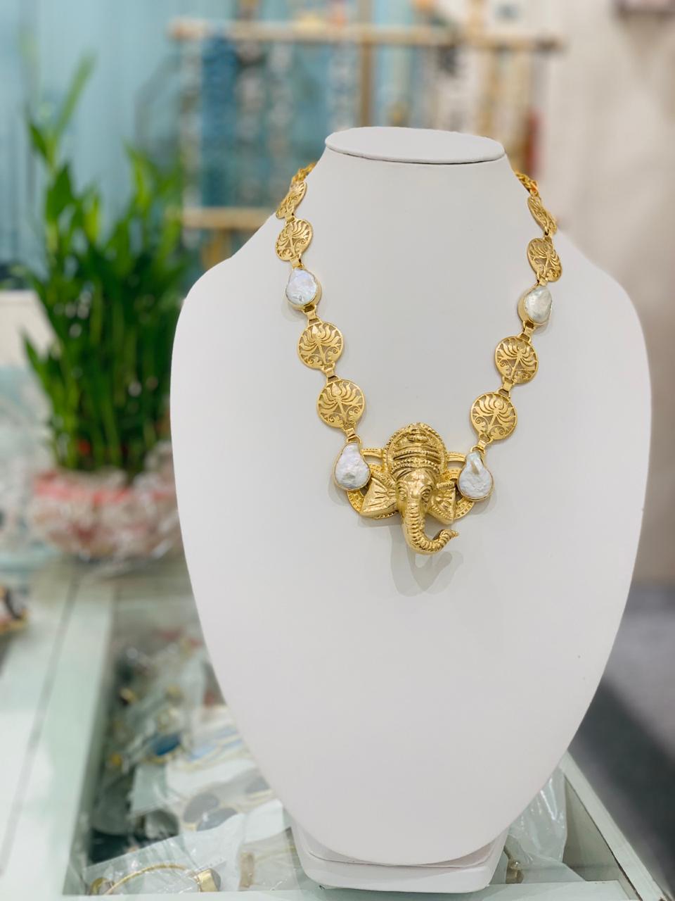 Lotus Pearl Ganesha Necklace