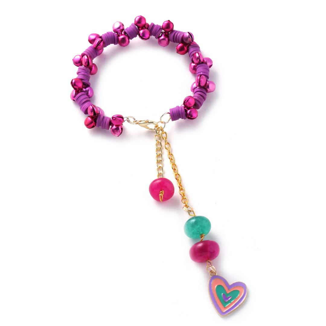 Pink and Purple Heart and Ghungroo Bracelet