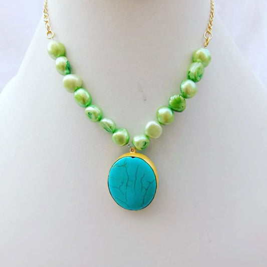 Turquoise Pendant with Pearls