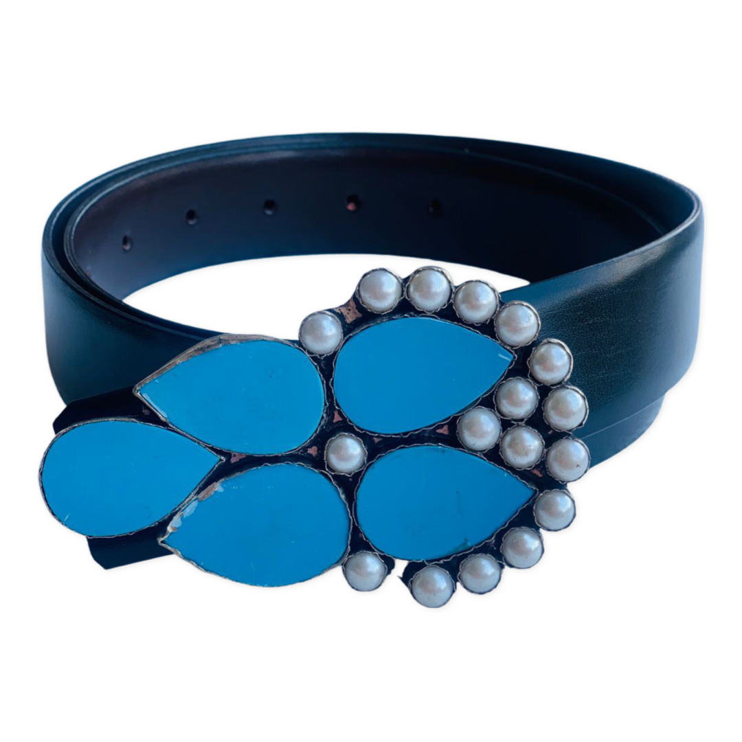 Turquoise with pearl Leather Belt