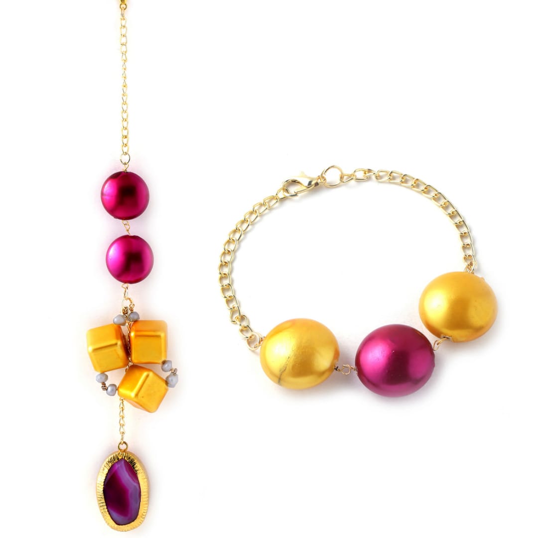 Pink Golden Balls Couple Rakhi