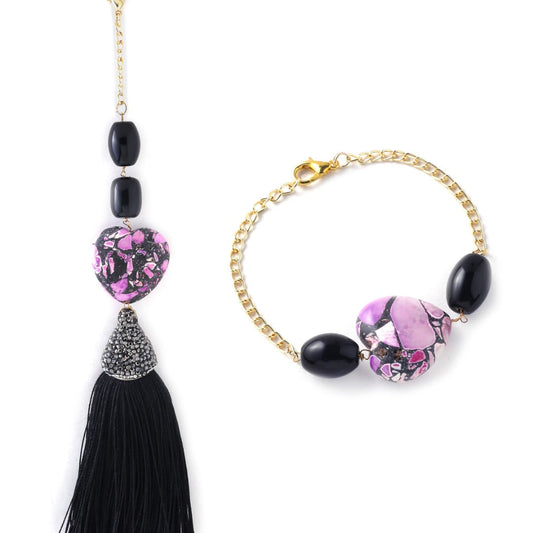 Pink Heart with Black Tassel Couple Rakhi