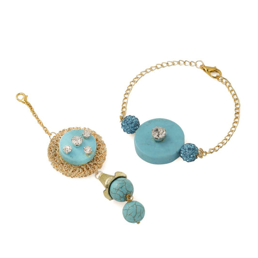 Turquoise plate couple Rakhi