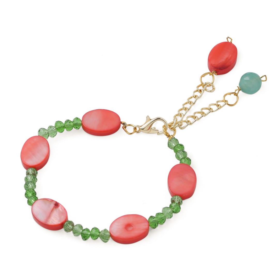 Red MOP with Green Beads Bracelet