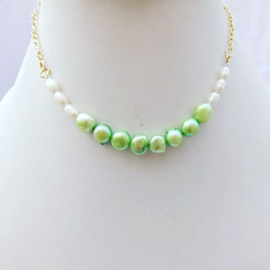 Touch of Green with White Pearl Necklace