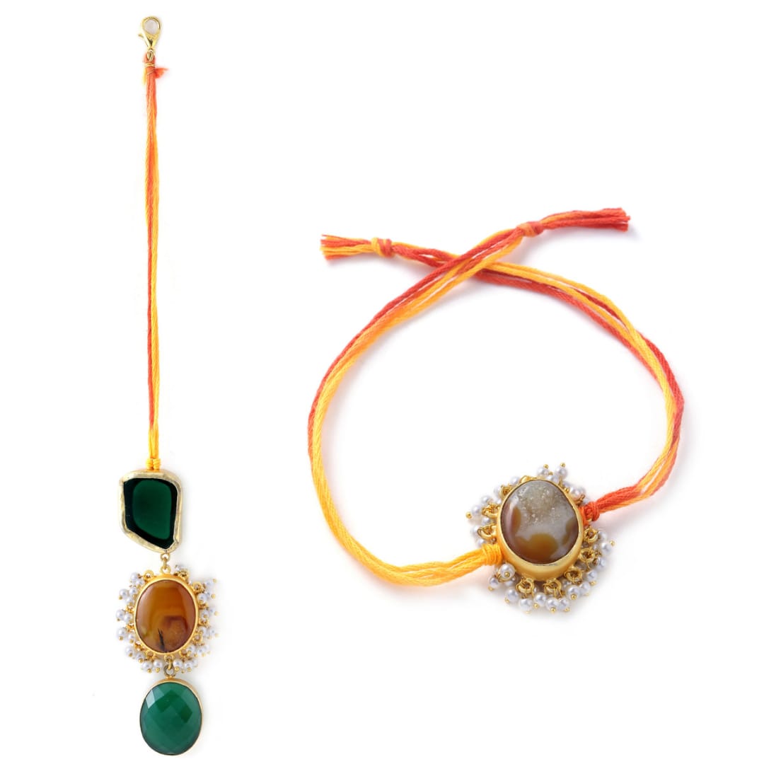 Sugar Druzy with Green Stone Couple Rakhi