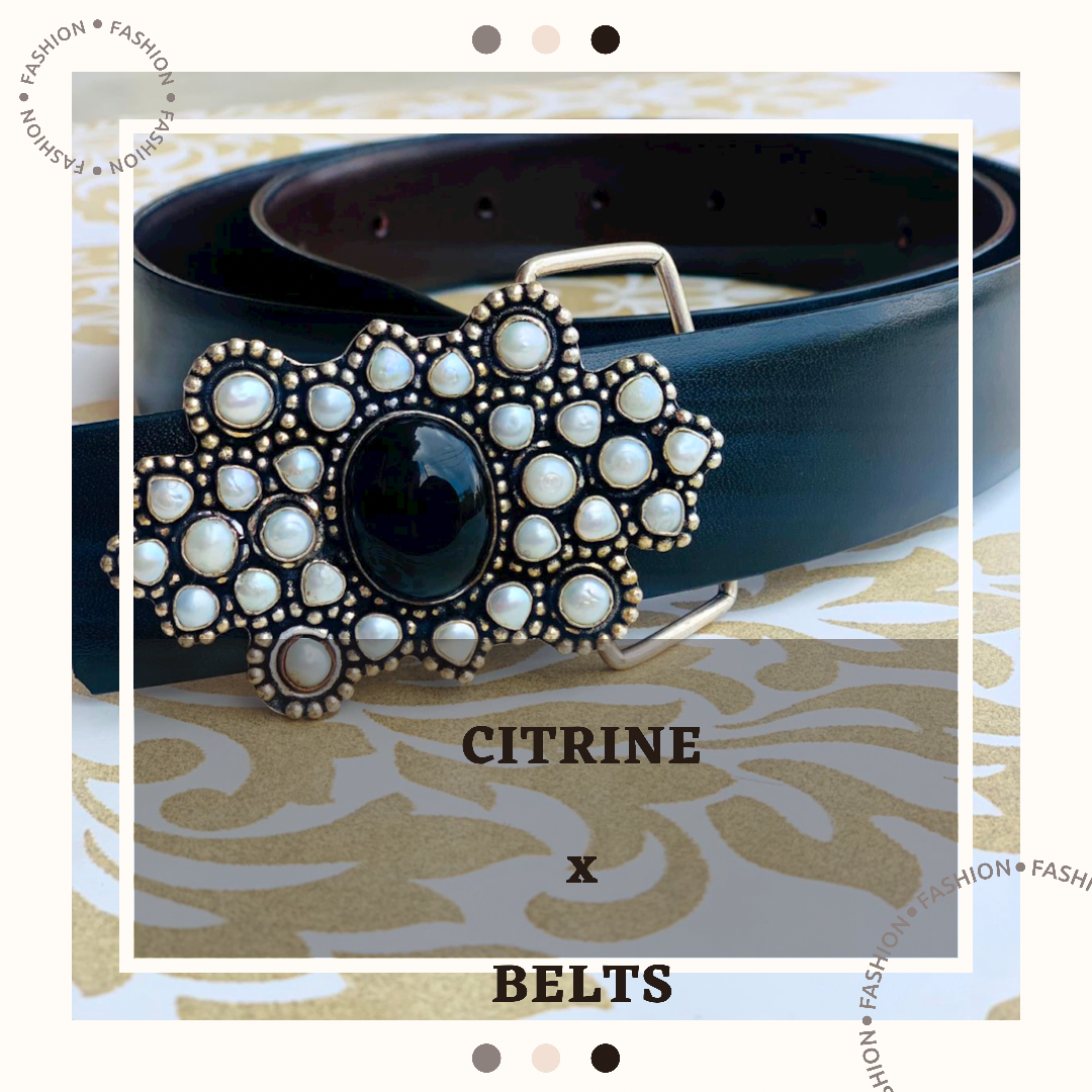 Black Onyx Leather Belt embedded with pearls