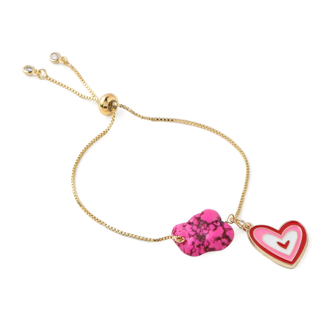 Pink Stone with Heart Bracelet