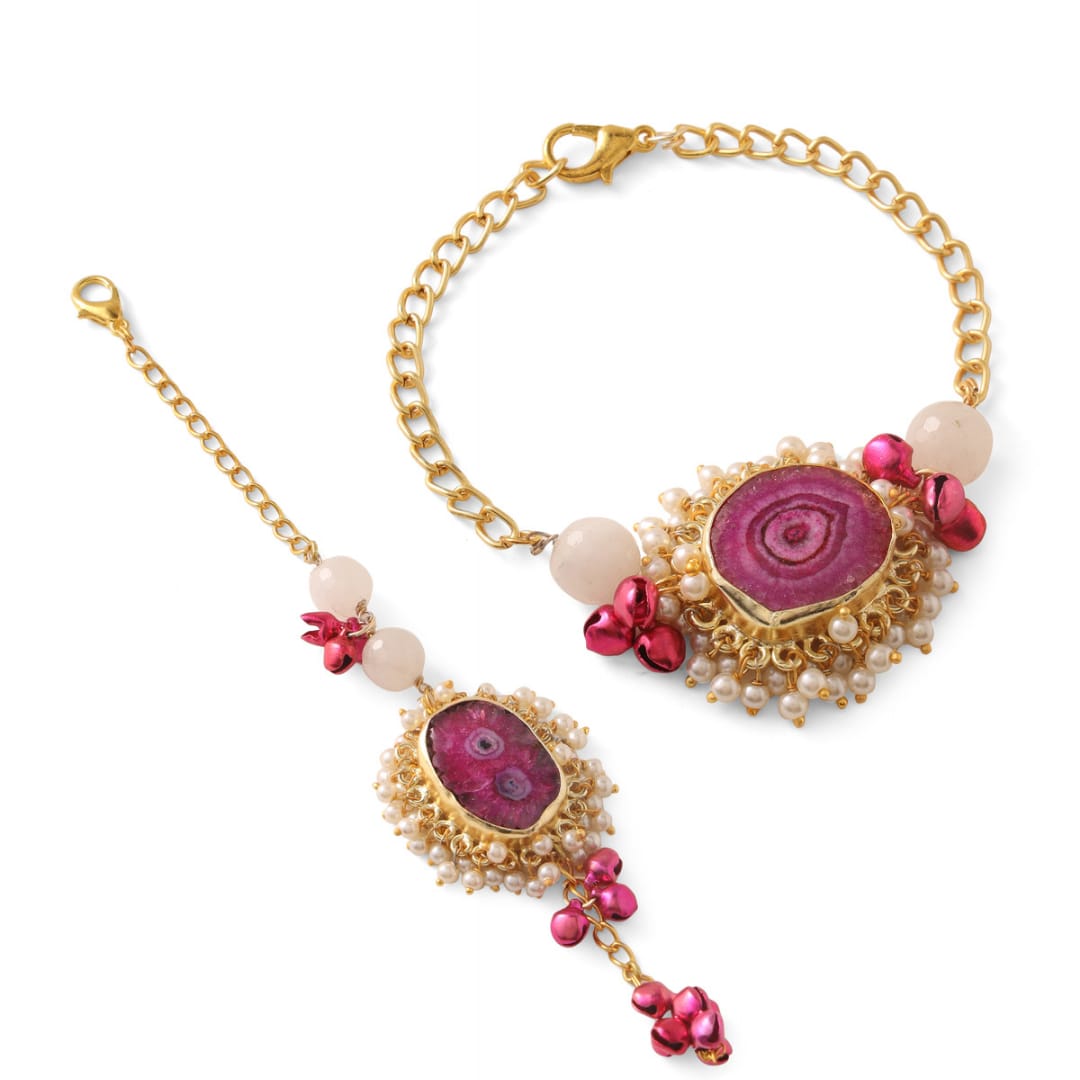 Pink Agate with Pearls Couple Rakhi