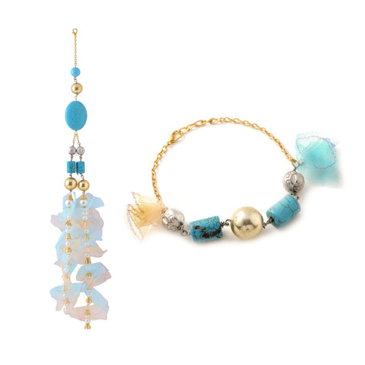 Turquoise with Golden Balls Couple Rakhi
