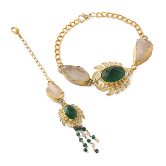 Green Stone Leaves Couple Rakhi