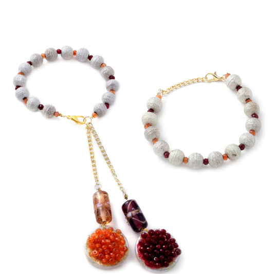 Silver Balls with Beads Couple Rakhi