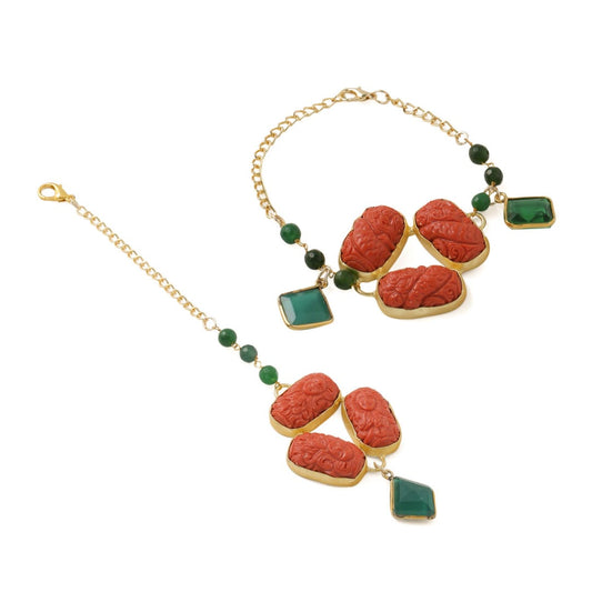 Carved And Glass Stone Couple Rakhi