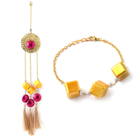 Pink Golden Balls with Tassel Couple Rakhi