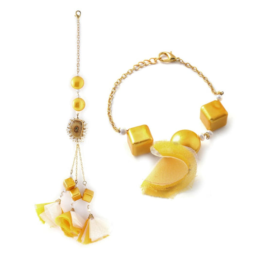 Yellow Balls with Agate Couple Rakhi